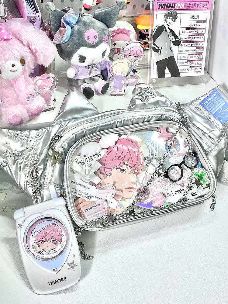 Y2K Cat Ita Bag with Clear Window for Plushies and Pins Y2K Cat Ita Bag with Clear Window for Plushies and Pins