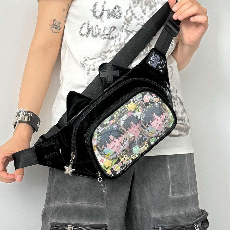 Y2K Cat Ita Bag with Clear Window for Plushies and Pins Y2K Cat Ita Bag with Clear Window for Plushies and Pins