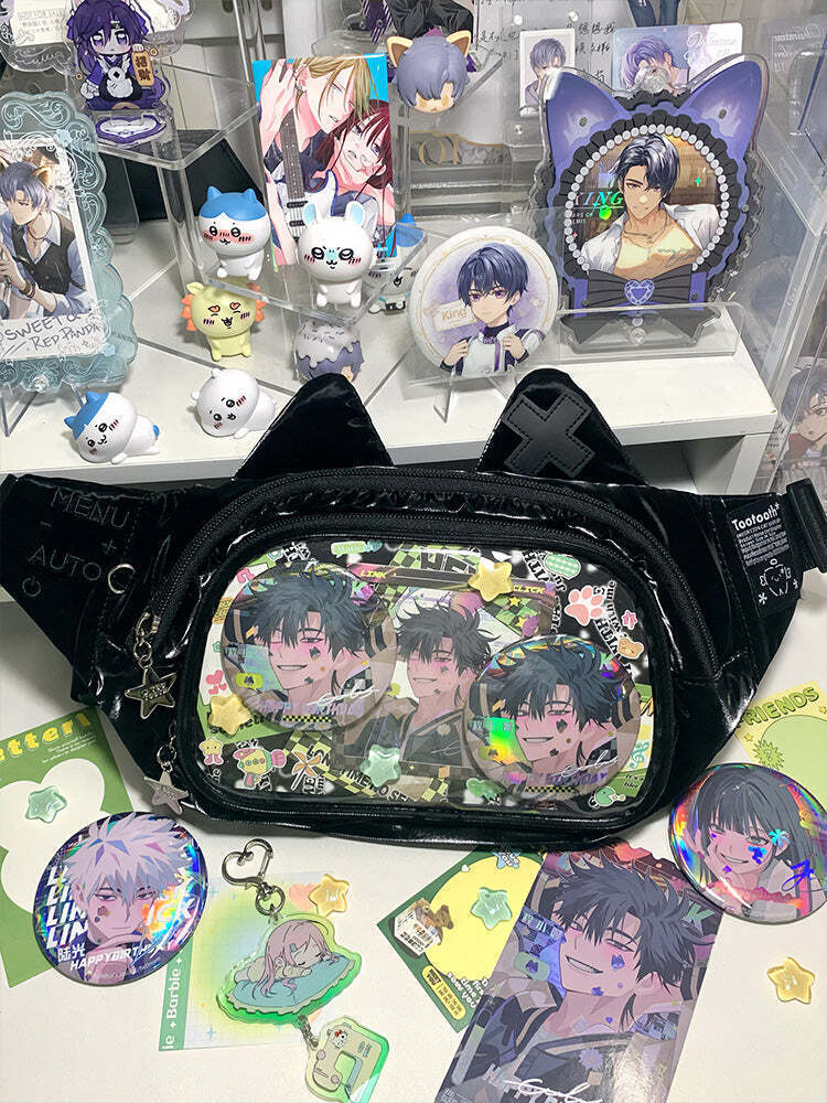 Y2K Cat Ita Bag with Clear Window for Plushies and Pins Y2K Cat Ita Bag with Clear Window for Plushies and Pins