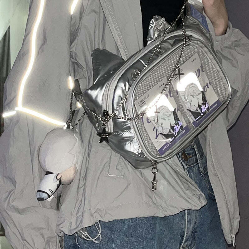 Y2K Cat Ita Bag with Clear Window for Plushies and Pins Y2K Cat Ita Bag with Clear Window for Plushies and Pins