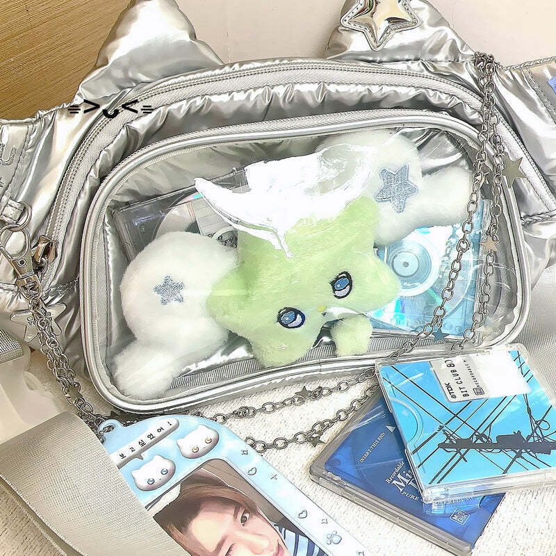 Y2K Cat Ita Bag with Clear Window for Plushies and Pins Y2K Cat Ita Bag with Clear Window for Plushies and Pins