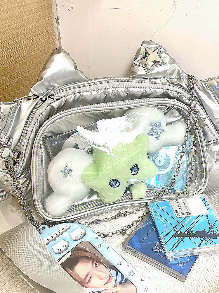Y2K Cat Ita Bag with Clear Window for Plushies and Pins Y2K Cat Ita Bag with Clear Window for Plushies and Pins