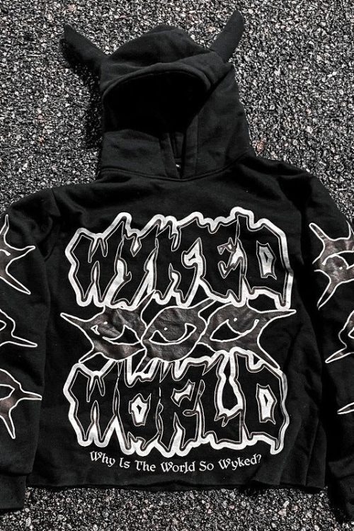 Y2K Chic Street Print Devil Horn Hoodie