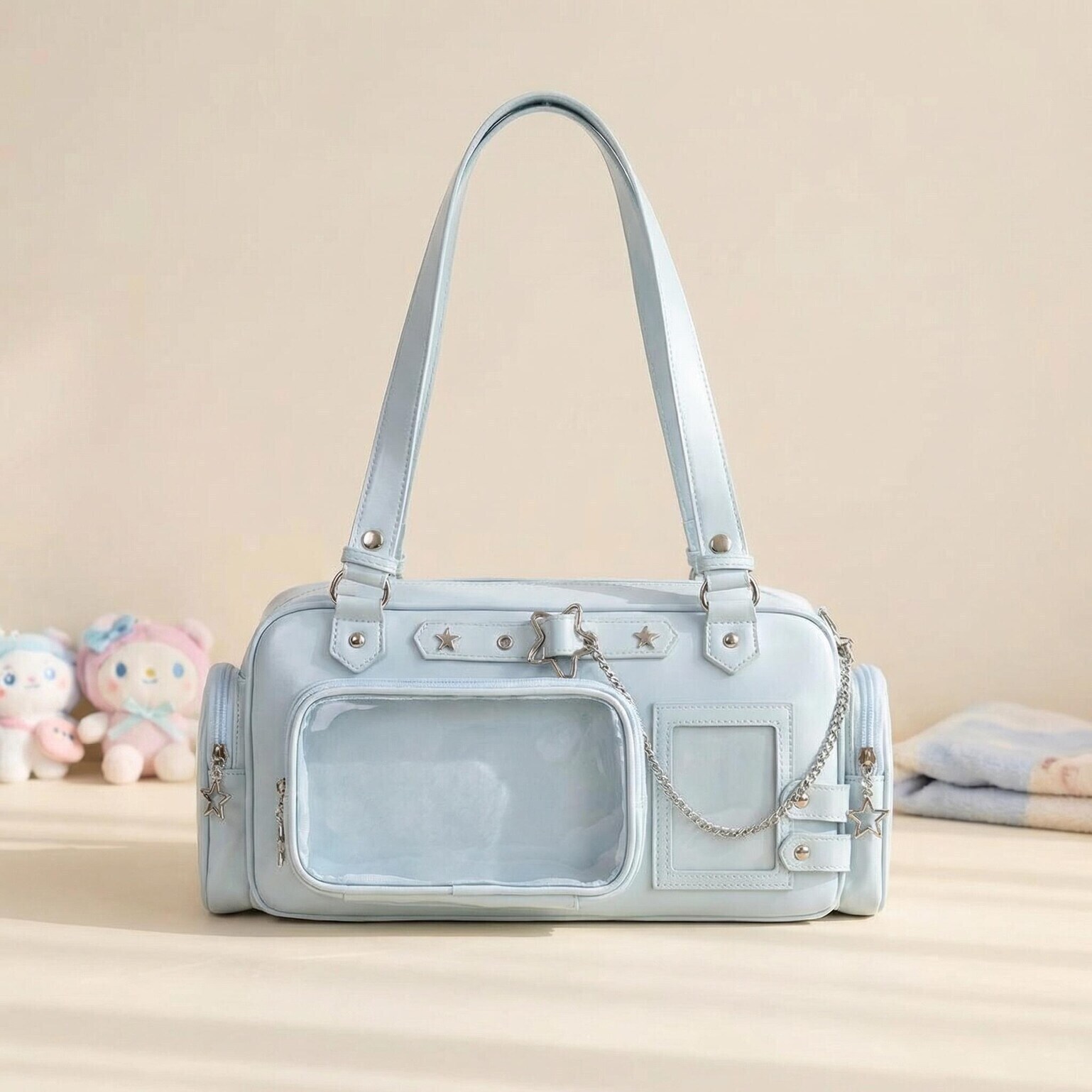 Y2K Convertible Ita Bag with Clear Window for Photocards and Pins Y2K Convertible Ita Bag with Clear Window for Photocards and Pins