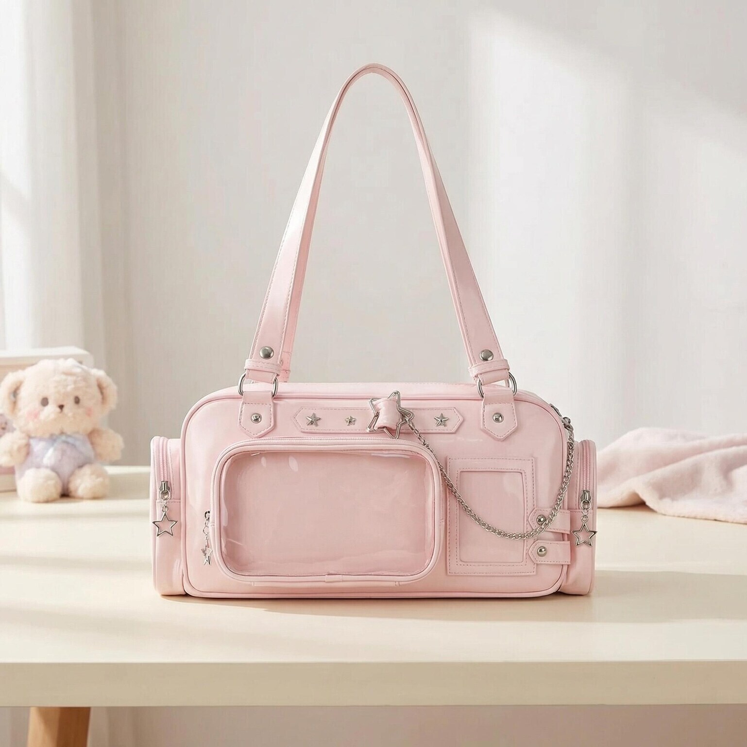 Y2K Convertible Ita Bag with Clear Window for Photocards and Pins Y2K Convertible Ita Bag with Clear Window for Photocards and Pins