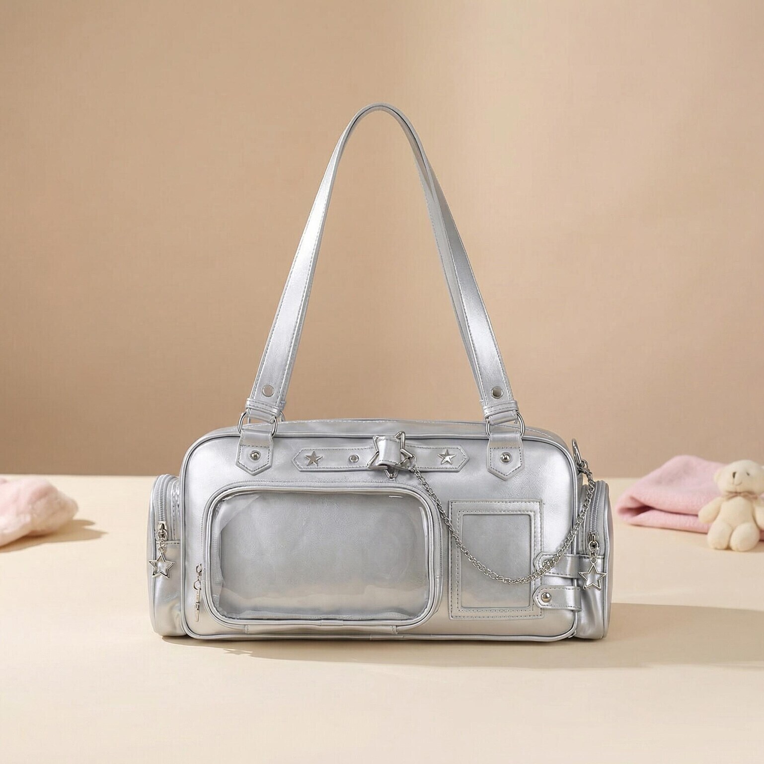 Y2K Convertible Ita Bag with Clear Window for Photocards and Pins Y2K Convertible Ita Bag with Clear Window for Photocards and Pins