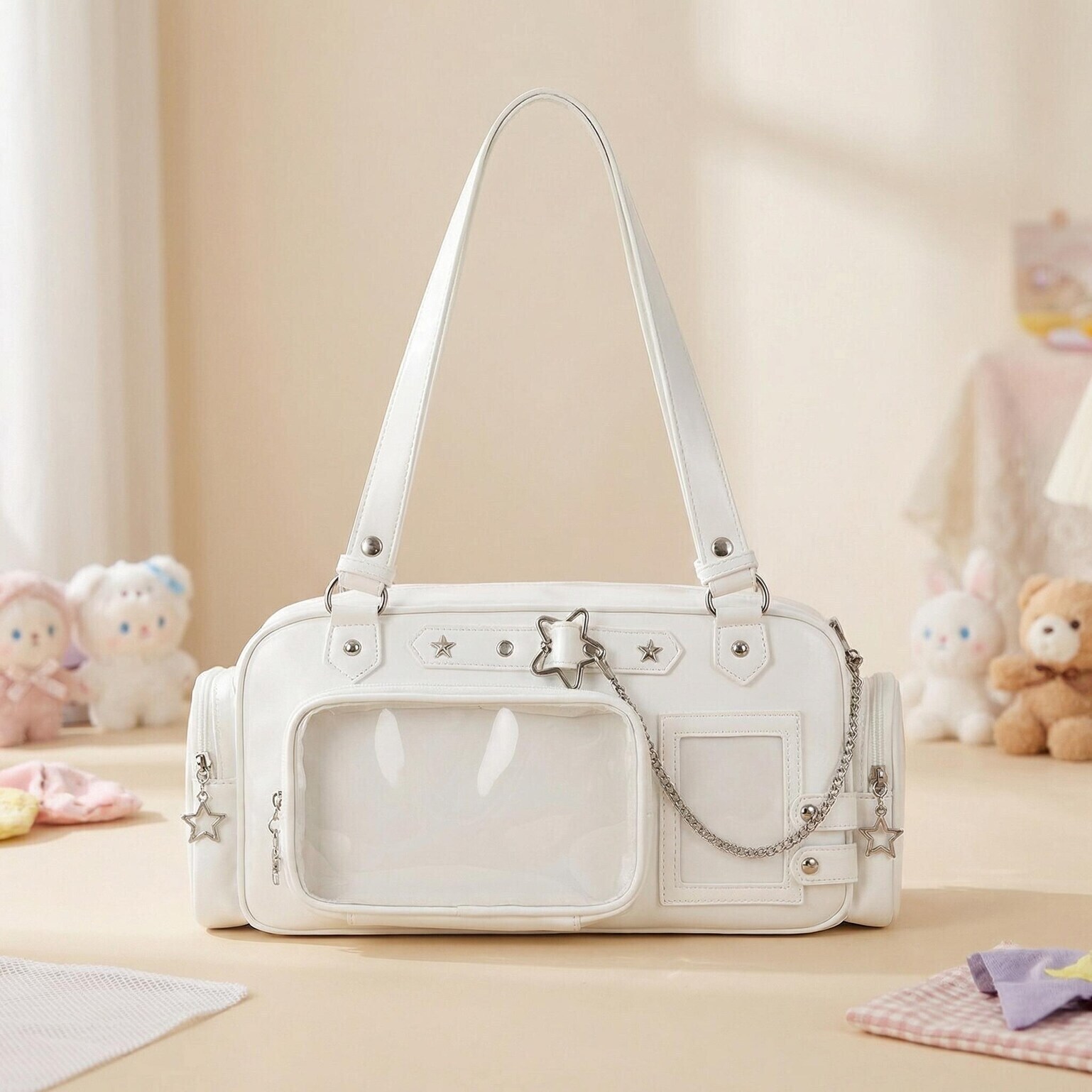 Y2K Convertible Ita Bag with Clear Window for Photocards and Pins Y2K Convertible Ita Bag with Clear Window for Photocards and Pins