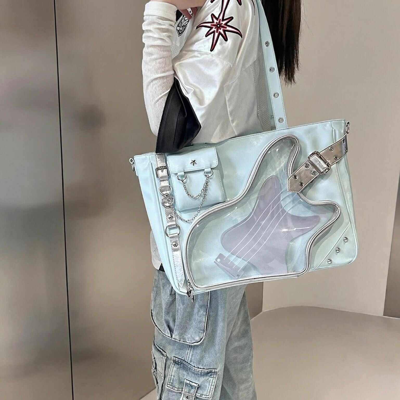 Y2K Convertible Ita Bag with Clear Window for Photocards and Pins Y2K Convertible Ita Bag with Clear Window for Photocards and Pins