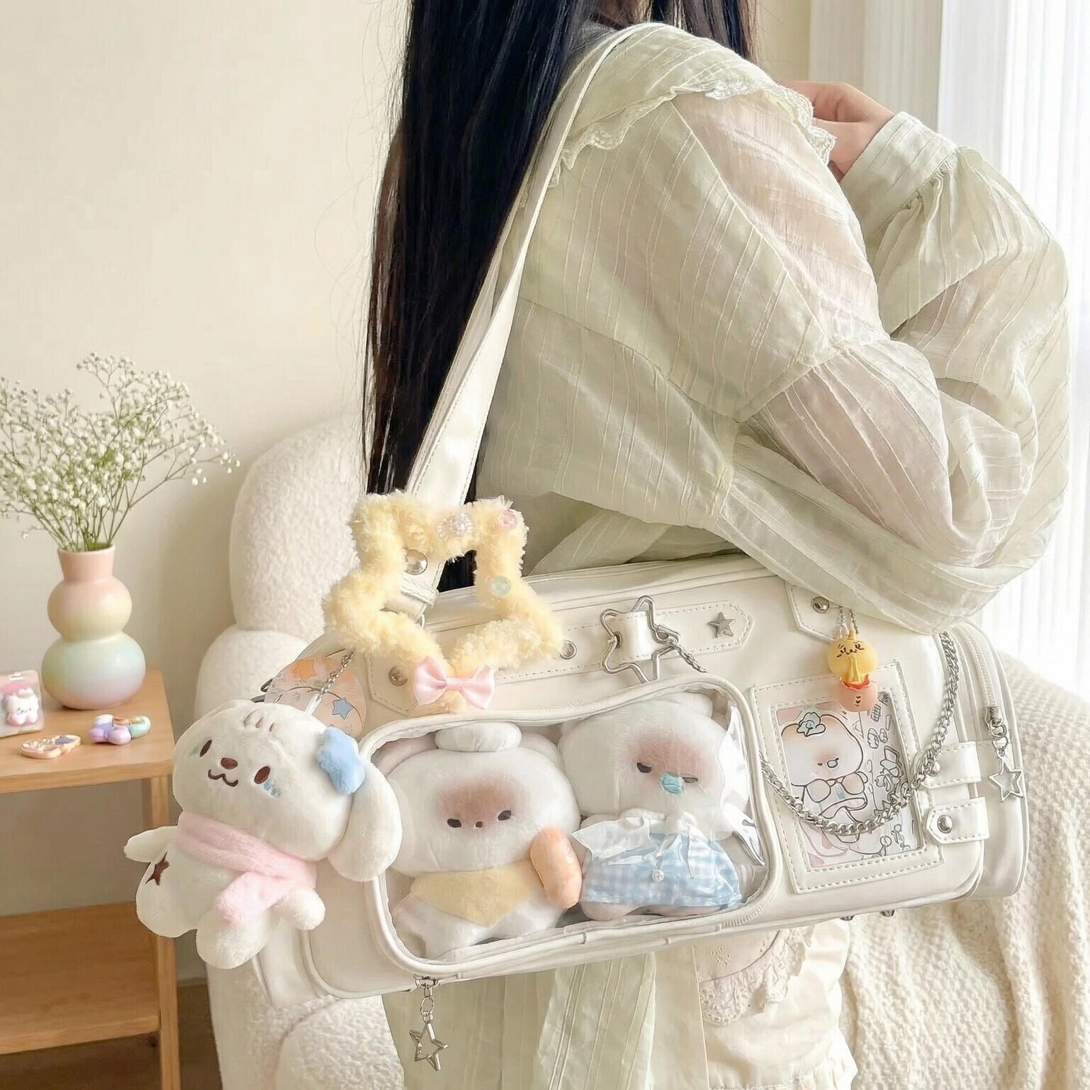 Y2K Convertible Ita Bag with Clear Window for Photocards and Pins Y2K Convertible Ita Bag with Clear Window for Photocards and Pins