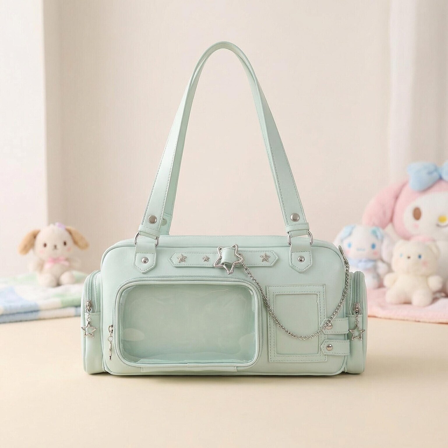 Y2K Convertible Ita Bag with Clear Window for Photocards and Pins Y2K Convertible Ita Bag with Clear Window for Photocards and Pins