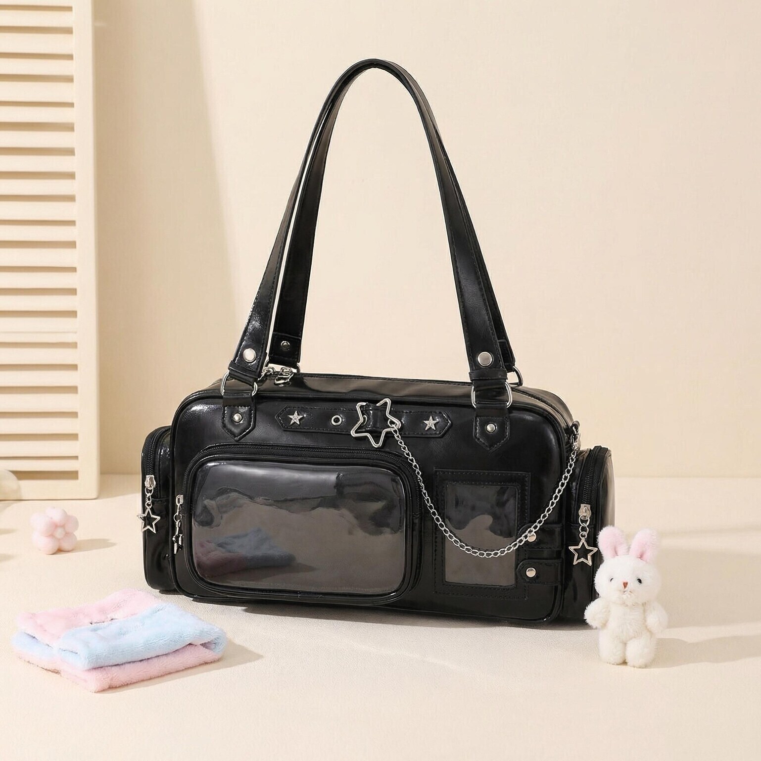 Y2K Convertible Ita Bag with Clear Window for Photocards and Pins Y2K Convertible Ita Bag with Clear Window for Photocards and Pins