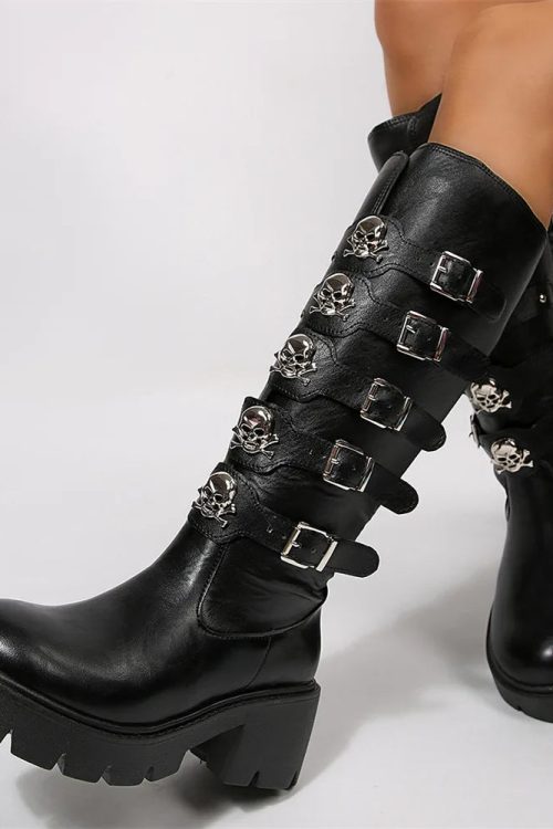 Y2K Gothic Buckle Belts Platform Leather Boot