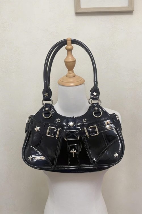 Y2K Gothic Ita Shoulder Bag with Clear Window for Photocards and Pins