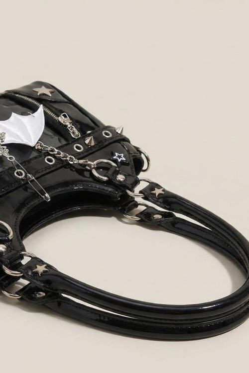 Y2K Gothic Ita Shoulder Bag with Clear Window for Photocards and Pins