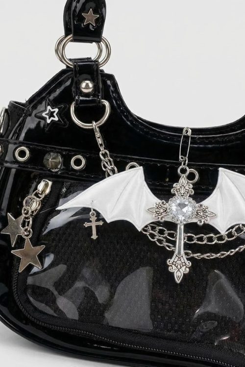 Y2K Gothic Ita Shoulder Bag with Clear Window for Photocards and Pins