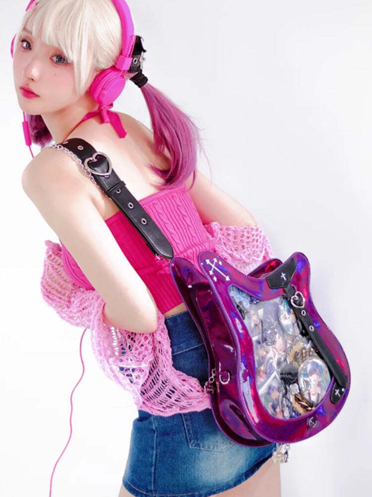 Y2K Ita Bag with Clear Window for Pin Display Y2K Ita Bag with Clear Window for Pin Display