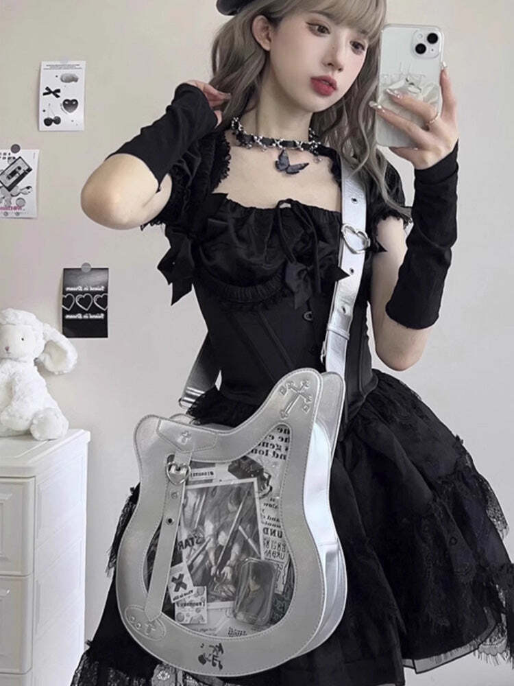 Y2K Ita Bag with Clear Window for Pin Display Y2K Ita Bag with Clear Window for Pin Display