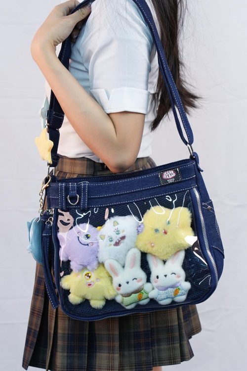 Y2K Ita Crossbody Bag with Clear Window for Pin Display