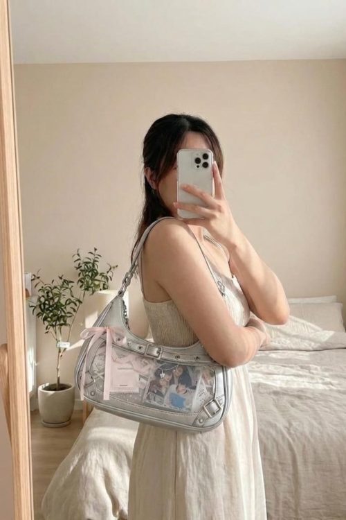 Y2K Ita Shoulder Bag with Clear Window for Photocards and Pins