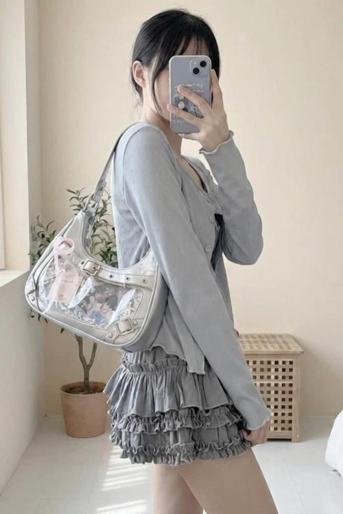 Y2K Ita Shoulder Bag with Clear Window for Photocards and Pins