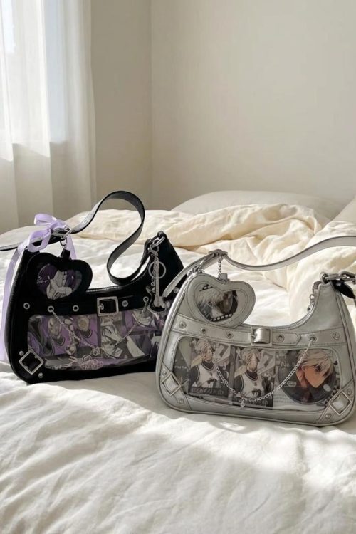 Y2K Ita Shoulder Bag with Clear Window for Photocards and Pins