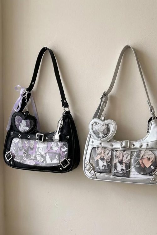 Y2K Ita Shoulder Bag with Clear Window for Photocards and Pins