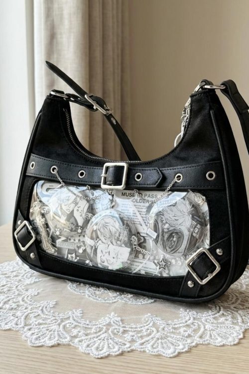 Y2K Ita Shoulder Bag with Clear Window for Photocards and Pins