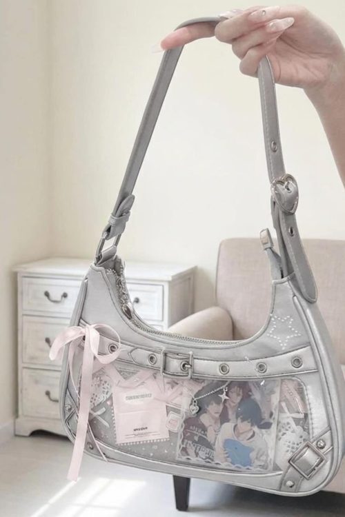 Y2K Ita Shoulder Bag with Clear Window for Photocards and Pins