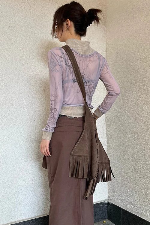 Y2K Mesh Turtleneck Top