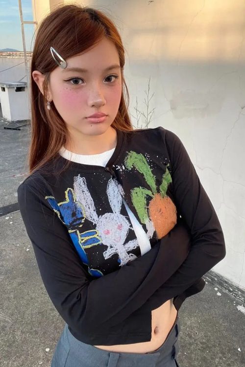 Y2K Rabbit Cropped Cardigan