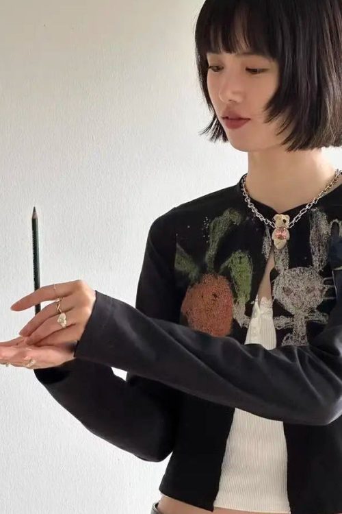 Y2K Rabbit Cropped Cardigan