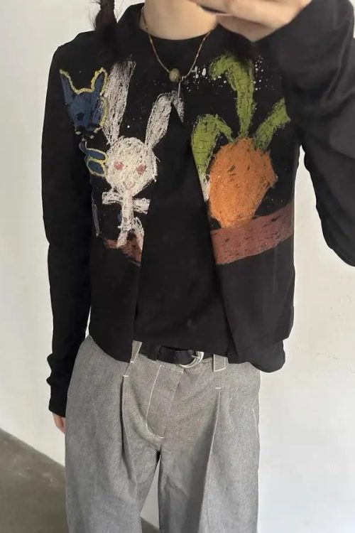 Y2K Rabbit Cropped Cardigan