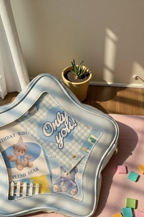 Yellow Kawaii Star Convertible Ita Bag with Clear Window for Pin Display