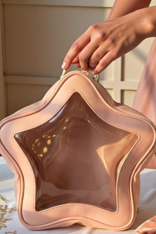 Yellow Kawaii Star Convertible Ita Bag with Clear Window for Pin Display