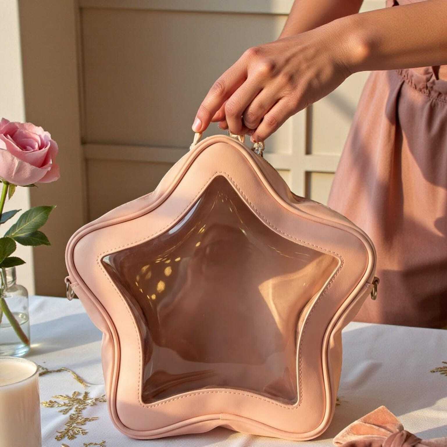 Yellow Kawaii Star Convertible Ita Bag with Clear Window for Pin Display Yellow Kawaii Star Convertible Ita Bag with Clear Window for Pin Display