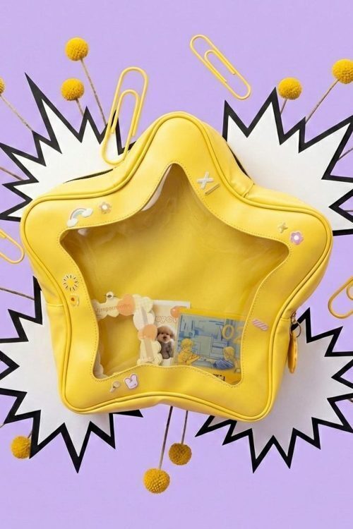 Yellow Kawaii Star Convertible Ita Bag with Clear Window for Pin Display