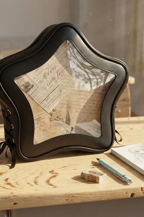 Yellow Kawaii Star Convertible Ita Bag with Clear Window for Pin Display