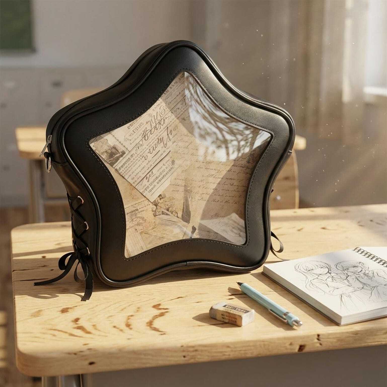 Yellow Kawaii Star Convertible Ita Bag with Clear Window for Pin Display Yellow Kawaii Star Convertible Ita Bag with Clear Window for Pin Display