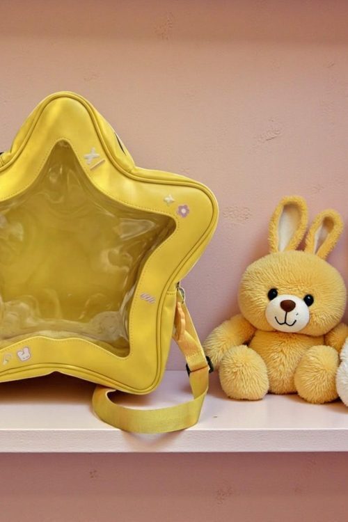Yellow Kawaii Star Convertible Ita Bag with Clear Window for Pin Display