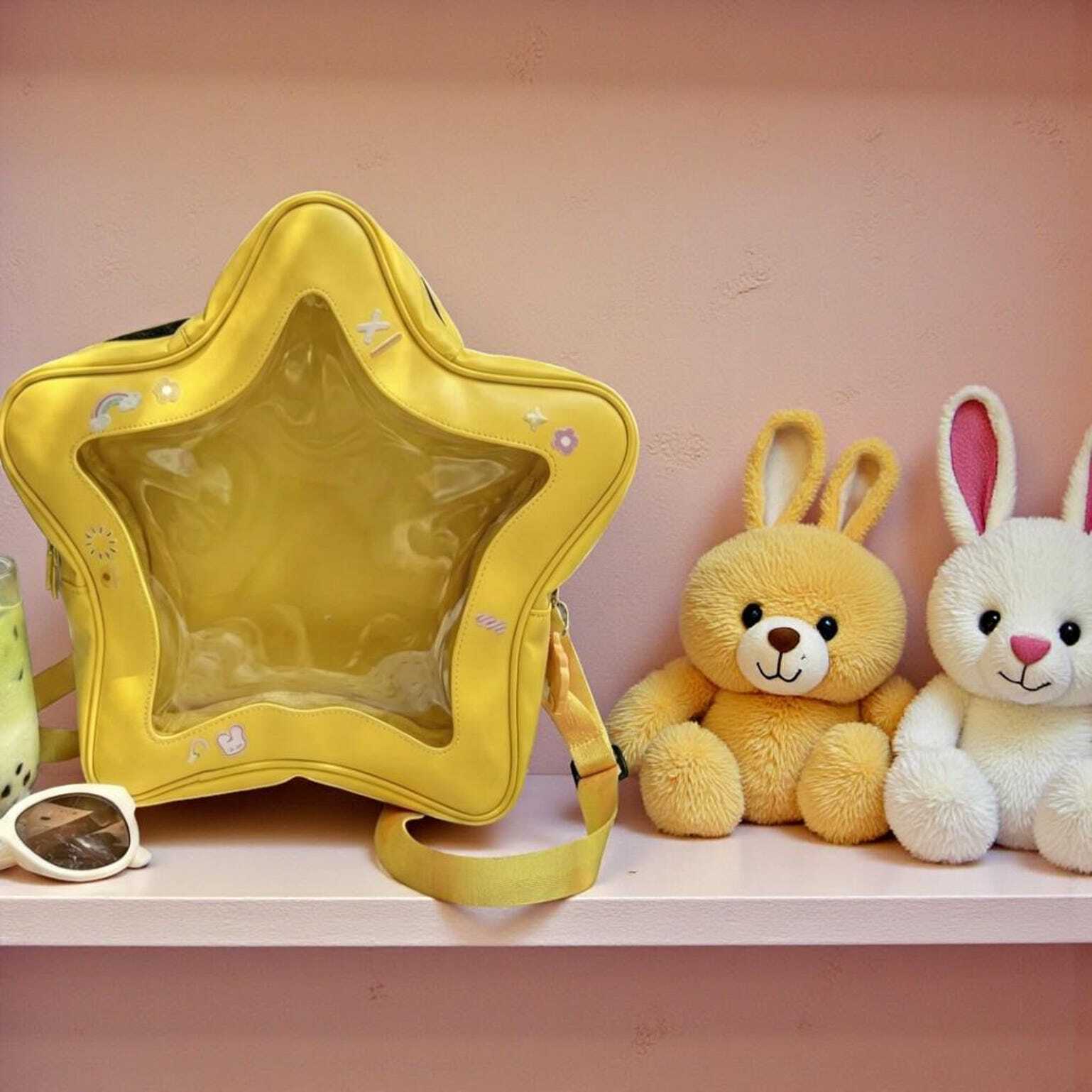Yellow Kawaii Star Convertible Ita Bag with Clear Window for Pin Display Yellow Kawaii Star Convertible Ita Bag with Clear Window for Pin Display