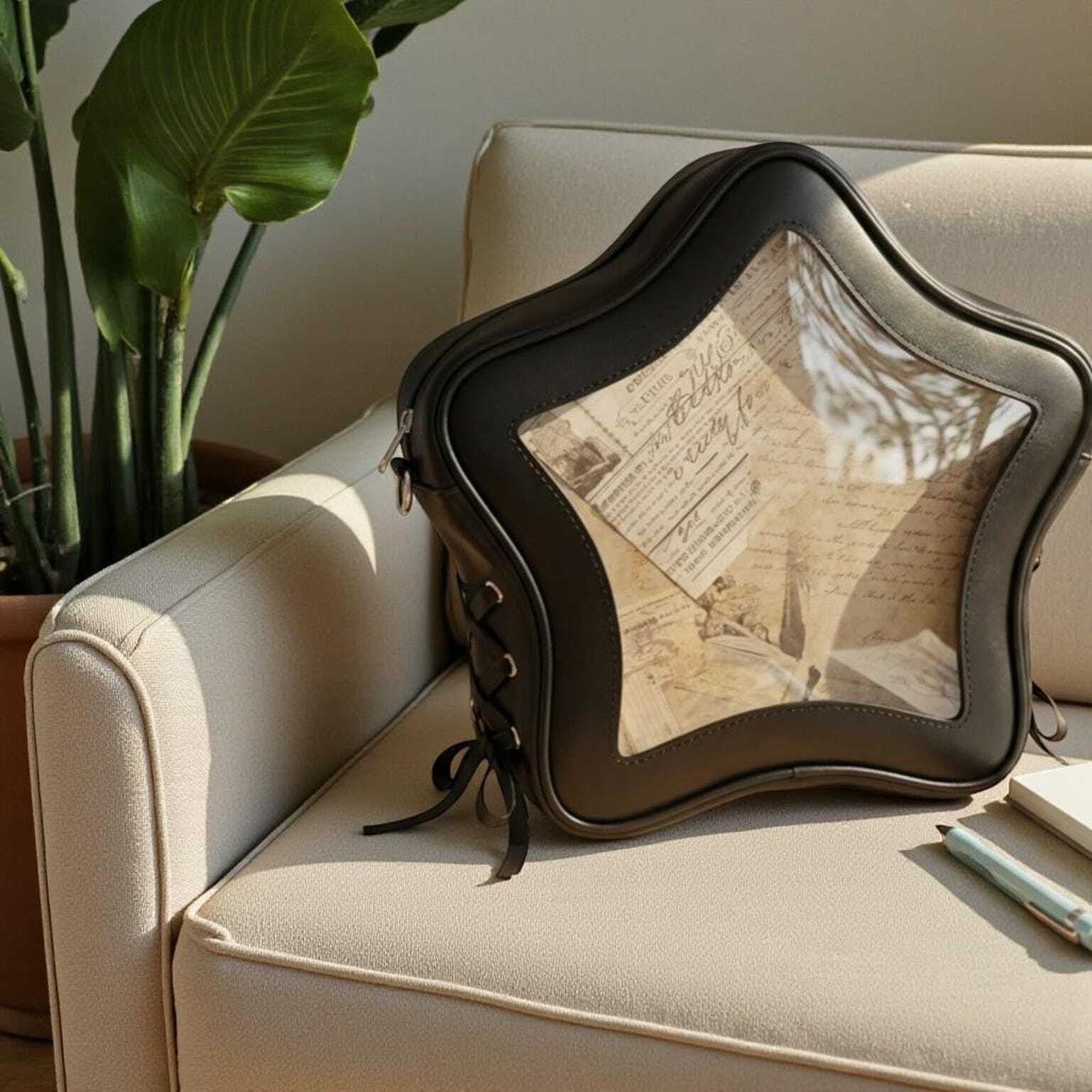 Yellow Kawaii Star Convertible Ita Bag with Clear Window for Pin Display Yellow Kawaii Star Convertible Ita Bag with Clear Window for Pin Display