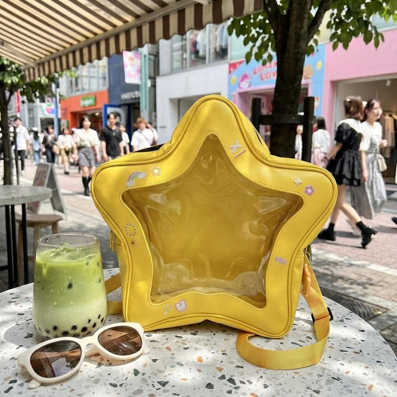 Yellow Kawaii Star Convertible Ita Bag with Clear Window for Pin Display Yellow Kawaii Star Convertible Ita Bag with Clear Window for Pin Display