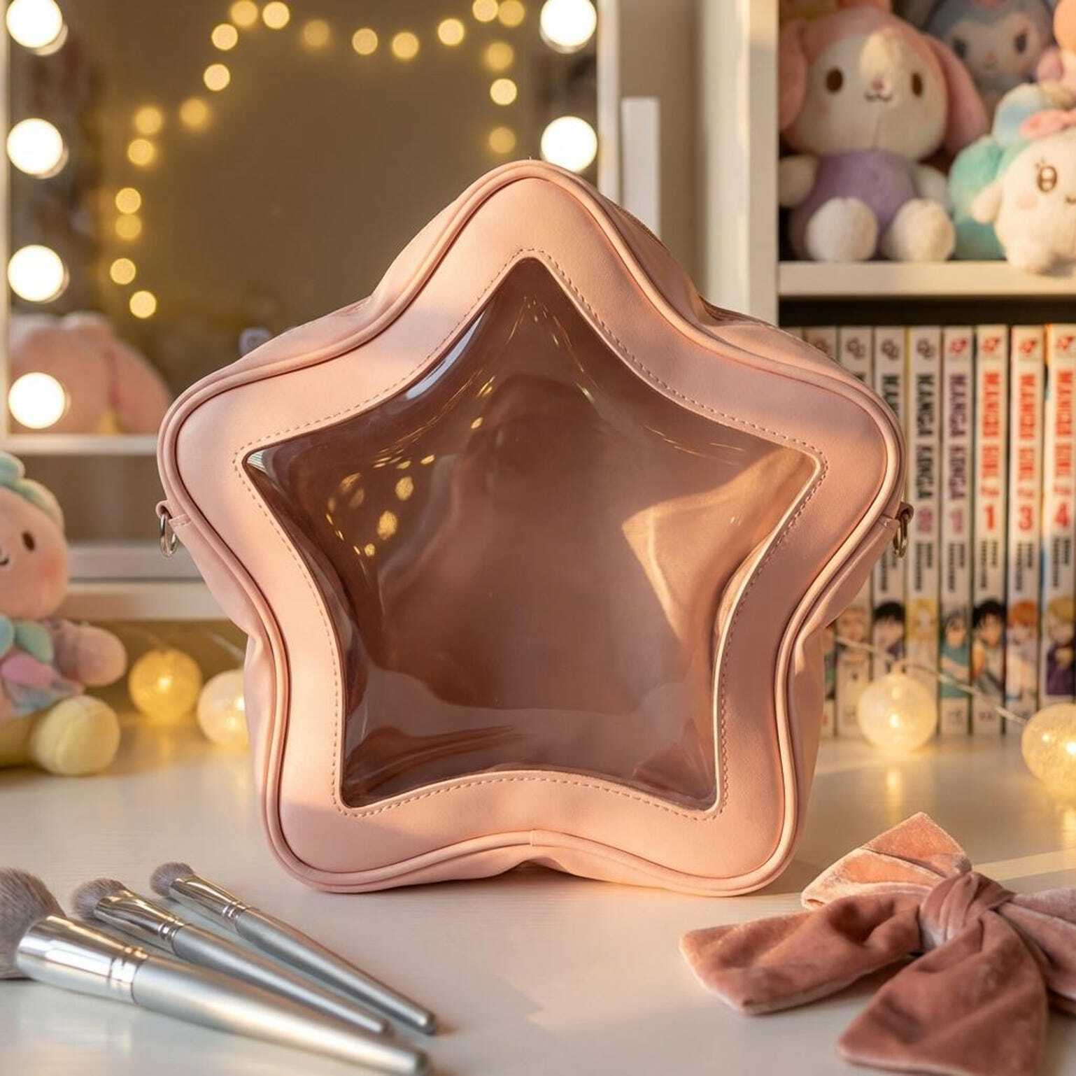 Yellow Kawaii Star Convertible Ita Bag with Clear Window for Pin Display Yellow Kawaii Star Convertible Ita Bag with Clear Window for Pin Display