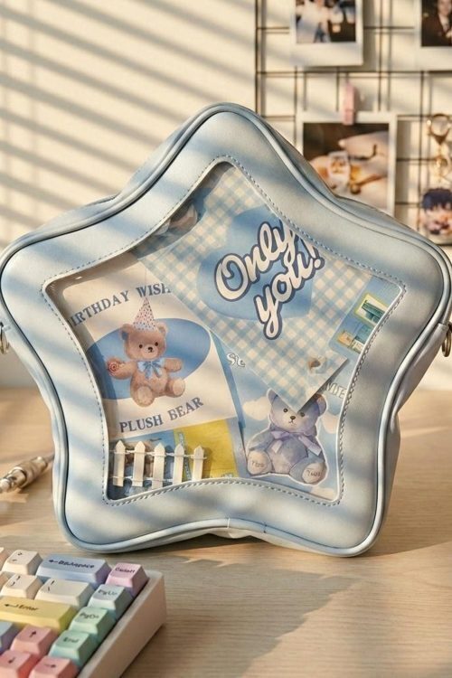 Yellow Kawaii Star Convertible Ita Bag with Clear Window for Pin Display