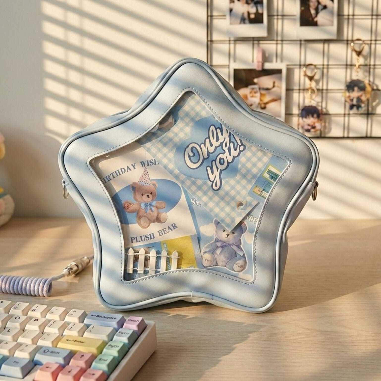 Yellow Kawaii Star Convertible Ita Bag with Clear Window for Pin Display Yellow Kawaii Star Convertible Ita Bag with Clear Window for Pin Display