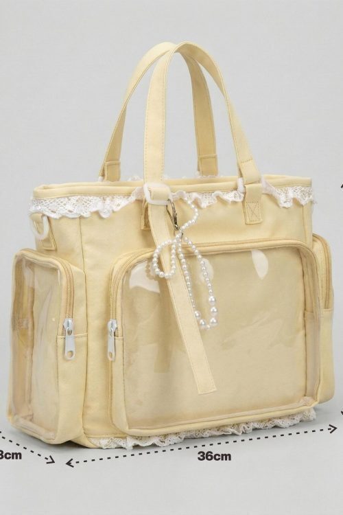 Yellow Kawaii Y2K Convertible Ita Bag with Clear Window for Pin Display