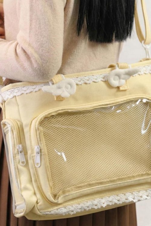 Yellow Kawaii Y2K Convertible Ita Bag with Clear Window for Pin Display