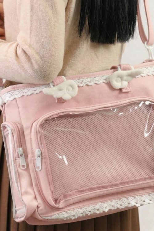 Yellow Kawaii Y2K Convertible Ita Bag with Clear Window for Pin Display