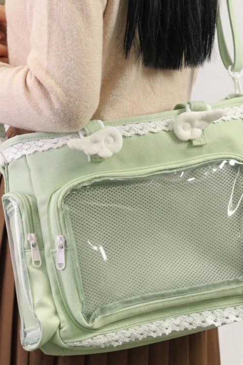 Yellow Kawaii Y2K Convertible Ita Bag with Clear Window for Pin Display