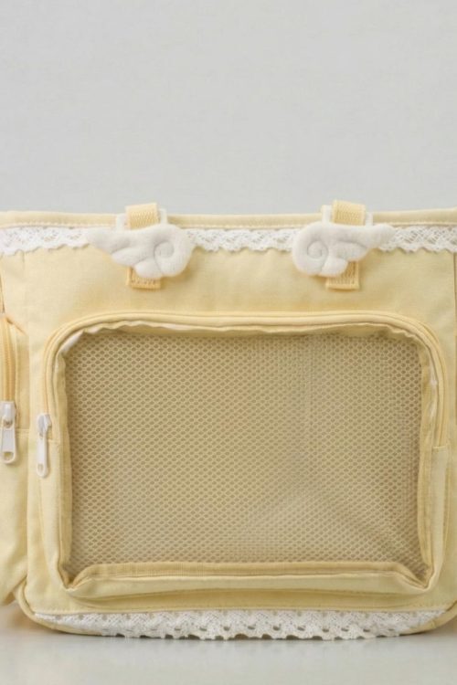 Yellow Kawaii Y2K Convertible Ita Bag with Clear Window for Pin Display